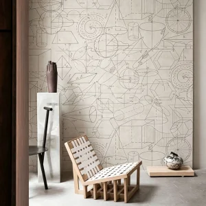 Factory Minimalist Line Geometry Sketch Wall Cloth Eco-friendly Seamless Architectural Drawing Custom Print Wallpaper