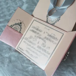 Factory New Design Royal Silk Box Folio with Handbag Wedding Invitation Card Luxury with Entry Cards