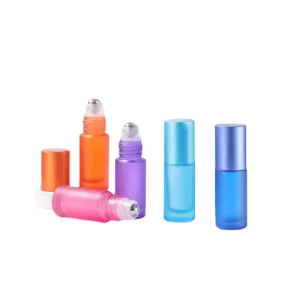 Factory Price 5ml Frosted Rainbow Colored Glass Roller Bottles Mini Refillable Perfume Vials