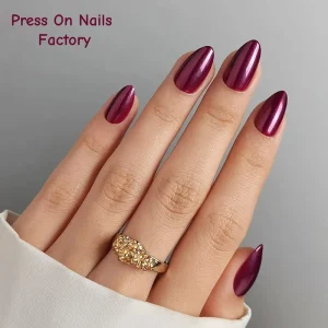 Factory Prices Almond Reusable Artificial False Fake Nails 32pcs Soft Gel Solid Purple Color Acrylic Press on Nails