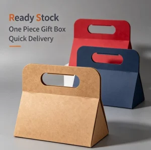 Factory Supply One Piece Foldable Hand Carry Box in Stock Kraft Paper Gift Box Support Custom Logo Printing