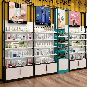 Factory Whole Store Custom LED Lighted Floor Standing Cosmetics Display Hair Salon Sample Showroom Beauty Display Rack