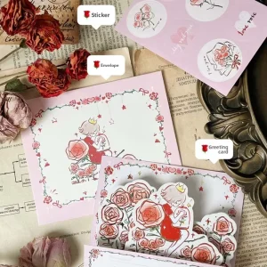 Fairy Tale Elf Rose Butterfly 3D Popup Paper Greeting Card Printed Design Gold-foil Cutout for Handwritten Wishes