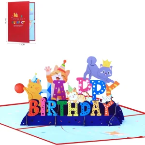 Family 3D Pop Greeting Card Customized Cats Birthday Gift Card Paper 4 Color Thank You Business Glossy Finish