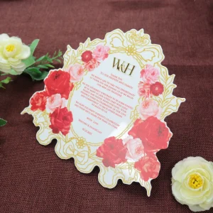 Unique Flower Design Acrylic Wedding Menu Birthday Party Invitation Gold Acrylic Monogram Acrylic Wedding Invitations