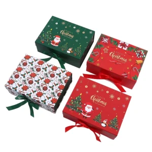 Fancy Foldable Rigid Christmas Gift Paper Box Magnetic Cosmetic Packaging with Custom Gold Foil Embossing Stamping Logo
