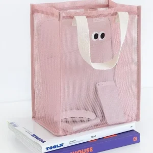 Fashion Breathable Folding Cartoon Beach Bag Outdoor Travel Casual Tote Bag Mesh Polyester Shopping Bag