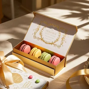 Fashion Food Packaging Custom Logo Printing Boxes Recyclable Paper Magnetic Gift Box for Cake Macaron Dessert Box Packaging