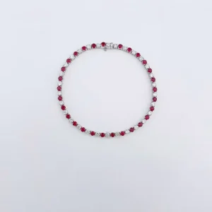 Fashion Synthetic Ruby Lab Grown Diamond Alternating Tennis Bracelet 18K White Gold Gemstone Fine Jewelry Bracelets for Women