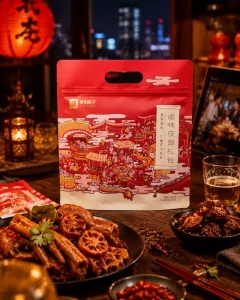 Festive Dual-pack Meat Snack Kit Sterilizable Retort Inner Pouch Custom Die-cut Outer Pouch for Supermarket Holiday Gift Set