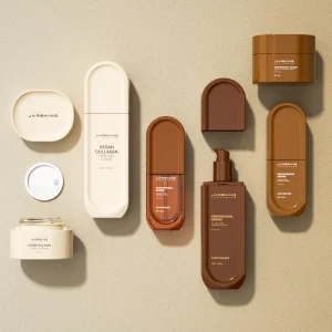 Flat Capsule Shape Amber Glass Spray Skin Care Bottle Set Body Care Cream Packaging Bottles and Jars