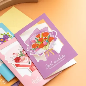 Floral Paper Foldable Embossed Greeting Card Set Custom Logo Multiple Elegant Designs Color Envelopes Holiday Gifts Weddings