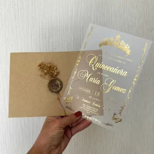 Floral Princess Sixteen Birthday Invitation Card Clear Acrylic Roses with Envelope and Wax Seal
