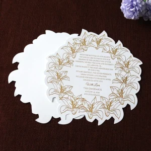Floral Shape Die Cut Menu Card Wedding Reception Event Table Position Card Gold Foil Paper Greeting Cards