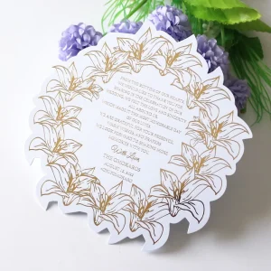 Floral Shape Greeting Card Design Wedding Reception Event Table Position Card Gold Foil Paper Menu Cards