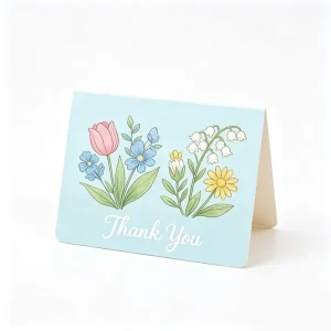 Floral Thank You Folding Greeting Cards Custom Printed Varnished Cardboard for Wedding Birthday Small Business Packaging
