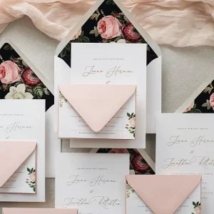 Floral Wedding Invitations Color Printed Cards with Lined Envelope Support Hot Foil & Deckled Edge
