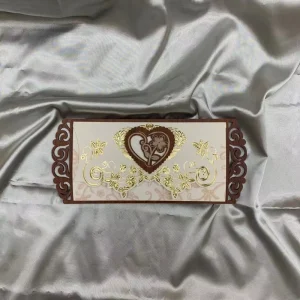 Flower Heart Shape Hot Stamped Handmade Wedding Invitation Cards with Wood and Paper Laser Cut Design Leader Cards 23×10.5cm