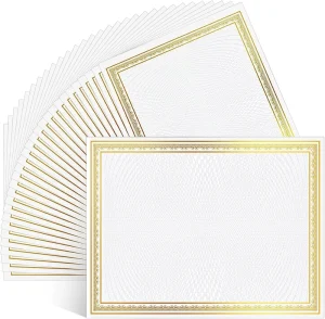 Foil Border Certificate Paper 8.5 X 11 Inch for Printing Blank Customizable Award Certificates for Graduation Diploma