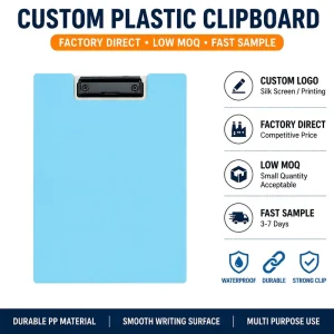 Foldable A4 Folio Clipboard with Privacy Protection, PP Plastic and Metal Clip