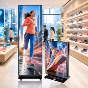 Foldable LED Poster Display P2.5 180 Degree Wheeled Screen Sportswear Store Product Advertising and Retail Projects B2B Supply