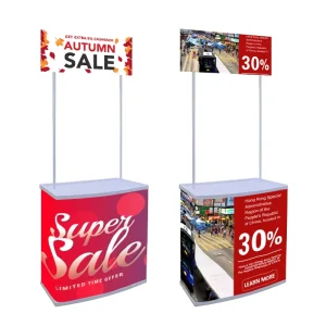 Foldable Plastic Display Stand with Metal Stand Bar and Custom Logo for Tables
