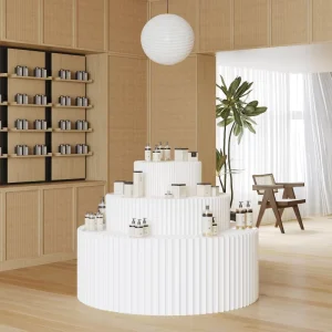 Foldable Round Display Partition Stands for Shops and Commercial Portable Paper Display Divider Shelves for Exhibitions