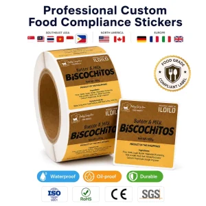 Food Grade Custom Bakery Labels For Butter Milk Biscochitos Bread Packaging Adhesive Product Roll Labels
