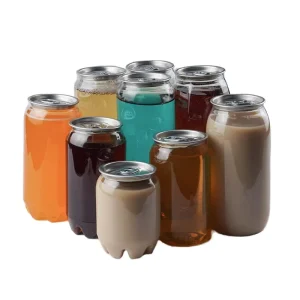 Food Grade Easy Open PET Packaging Bottle Fruit Juice Beverage Can Custom Logo Printing Clear PET Plastic Soda Can