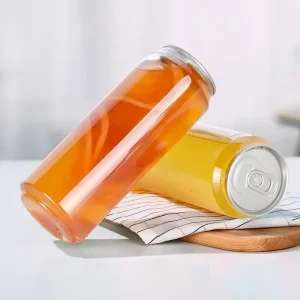 Food Grade Easy Open PET Packaging Bottle Fruit Juice Beverage Can Custom Logo Printing Clear PET Plastic Soda Can