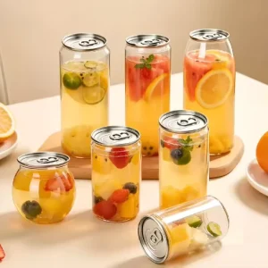 Food Grade Pet Plastic Bottles Clear Empty Transparent Plastic Soda Cans with Aluminum Lid