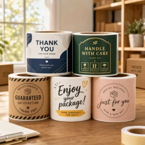 Food Package Express Box Sealing Label Sticker Roll Custom Brand Logo Printed Vinyl Self Adhesive Round Labels
