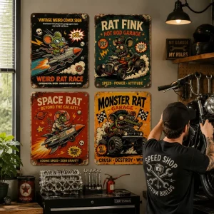 For Contemporary Rat Fink Iron Painting Poster Tin Wall Sign Garage Man Cave Decor Father’s Day New Year