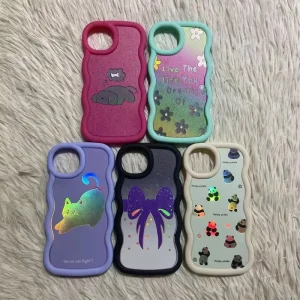 For Samsung A04e A15 Square Wave Phone Case for iPhone 14 13 TPU Laser Mirror Printing Phone Cover
