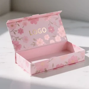 Free 3D Mock Custom Magnetic Gift Box Luxury Biodegradable Cardboard Packaging Pink Flower Printed Rigid Box with Gold Foil Logo