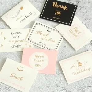Free Design Bi fold Greeting Cards Thanks for Purchase Message Note with Custom Printing and Foil Print
