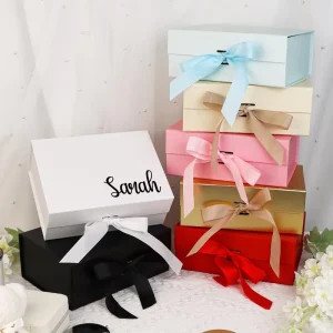 Free Design Custom Luxury Cardboard Packaging Colorful Folding Magnetic Gift Box with Ribbon for Jewelry