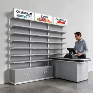 Free Standing Cigarette Display Stand Tobacco Shelf Rack Multi Tier Slanted Shelving Unit with Storage Base for Retail C-Store