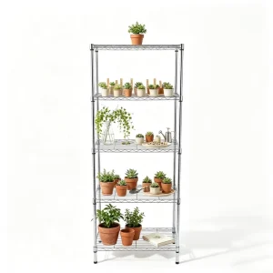 Freestanding 5-Tier Potted Plant Display Organizer Rack Heavy-Duty Chrome Steel Wire Shelf