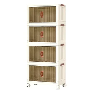 Freestanding Storage Cabinet on Wheels With Translucent Doors for Bathroom Kitchen Nursery Organizer Space Saving