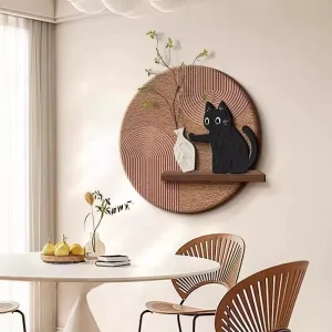 French style Mid Century Inspired 3D Cat Motif Dining Living Room Wall Art Fabric Film Aluminum Alloy Frame UV Crafted Realistic