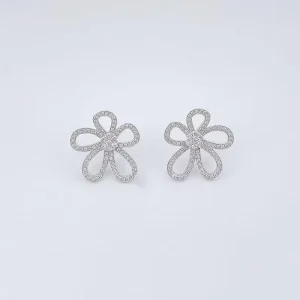 Full Diamond Sunflower 18K White Gold Lab Grown Diamond Stud Earrings Fine Earrings Ear Cuffs Lab Diamond Earrings Stud Earrings