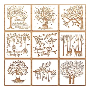 Furniture Wall Floor Decor 9 Pieces Home Tree Template Plastic Painting Stencil Set