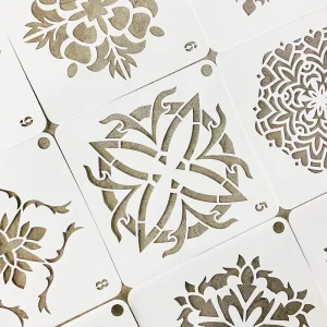 GF 32pcs 15 X15 cm Reusable Mandala Laser Cut Painting Template Floor Wall Tile Furniture Painting Stencils