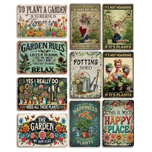 Garden Plant Lover Flat Metal Sign 2D Printing Floral Gardening Tool Wall Decor for Backyard Patio Greenhouse