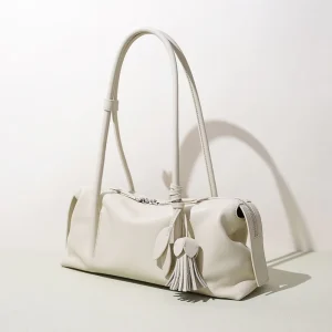 Genuine Top Grain Cowhide Leather Underarm Bag for Women Soft Long Barrel Shoulder Handbag Custom Logo