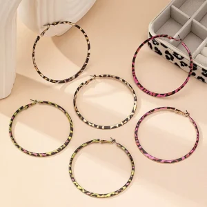 Geometric Circle Leopard Pattern Earrings Retro Style for Women