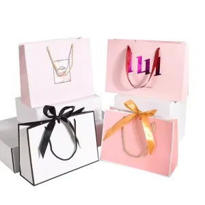 Gift Box with Matching Paper Bags Custom Label Stamping Print Multi Style Handle Holiday Birthday Present Packaging
