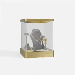 Glass Wall Mounted Display Case with LED Lights for Jewelry Shop Showroom Stainless Steel Wall Case