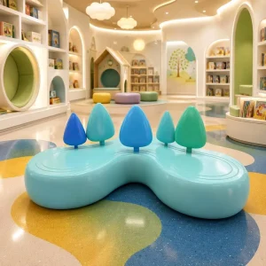 Glossy FRP Wave Shape Public Rest Chair Sculpture Indoor Outdoor Fiberglass Forest Theme Bench Statue for Amusement Park